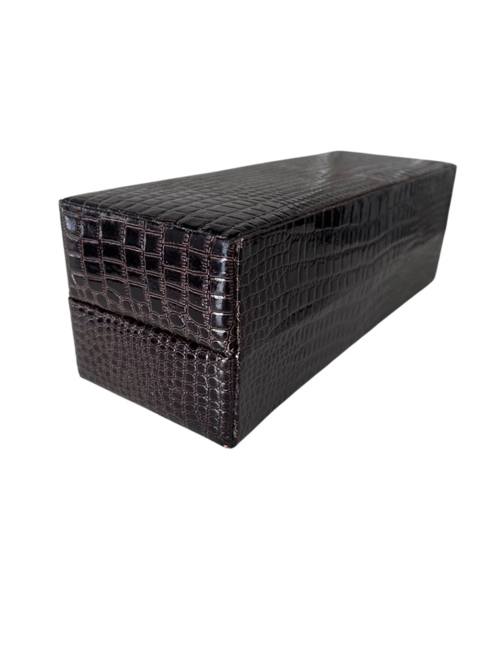 NWOT Alfred Design Keepsake Jewelry Box Genuine Croc Embossed Leather w/ Key